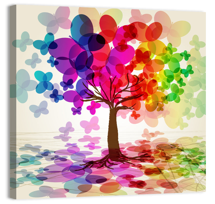 Rainbow Butterfly Tree Wall Art, canvas print, square
