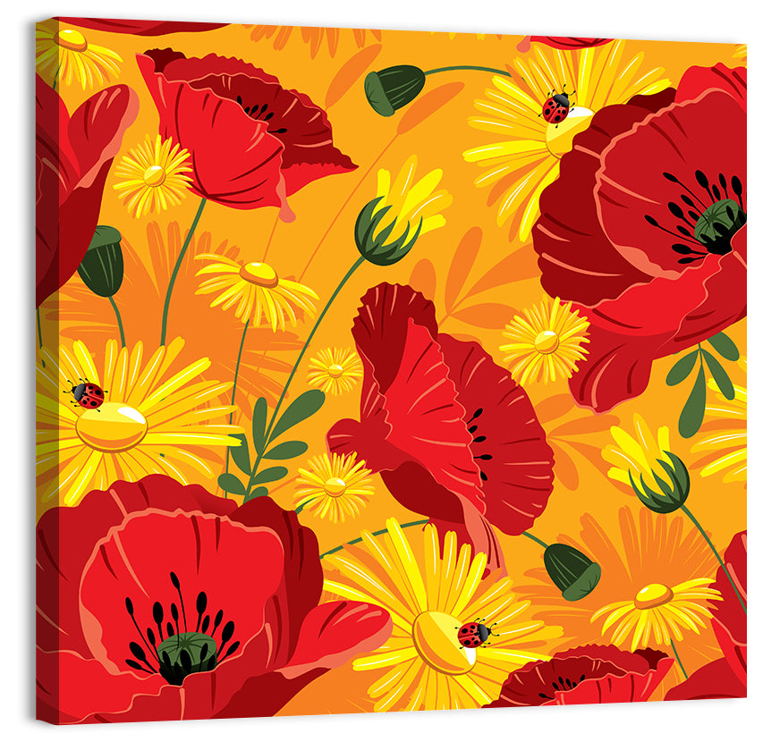 Bright Poppies and Daisies Pattern Wall Art