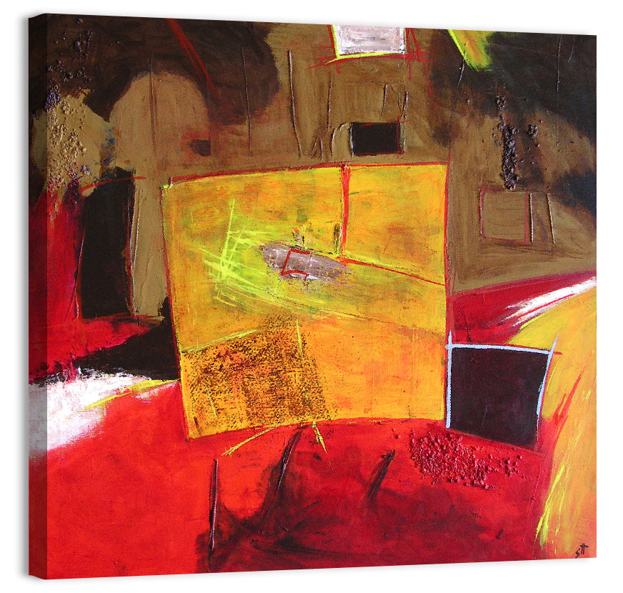 Geometric Abstract in Red and Yellow Wall Art, canvas print, square