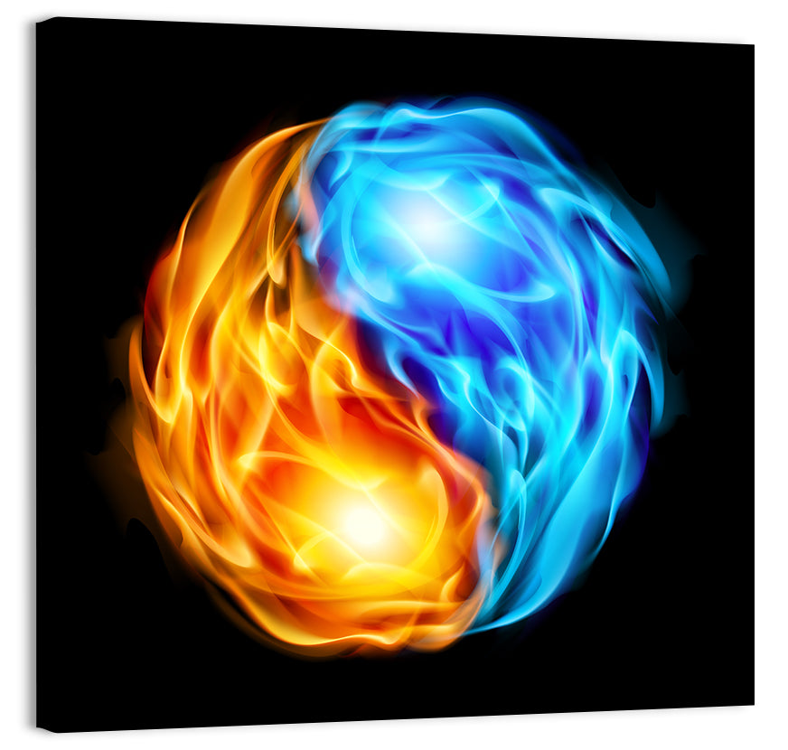 Flaming Yin Yang Symbol Wall Art, canvas print, square