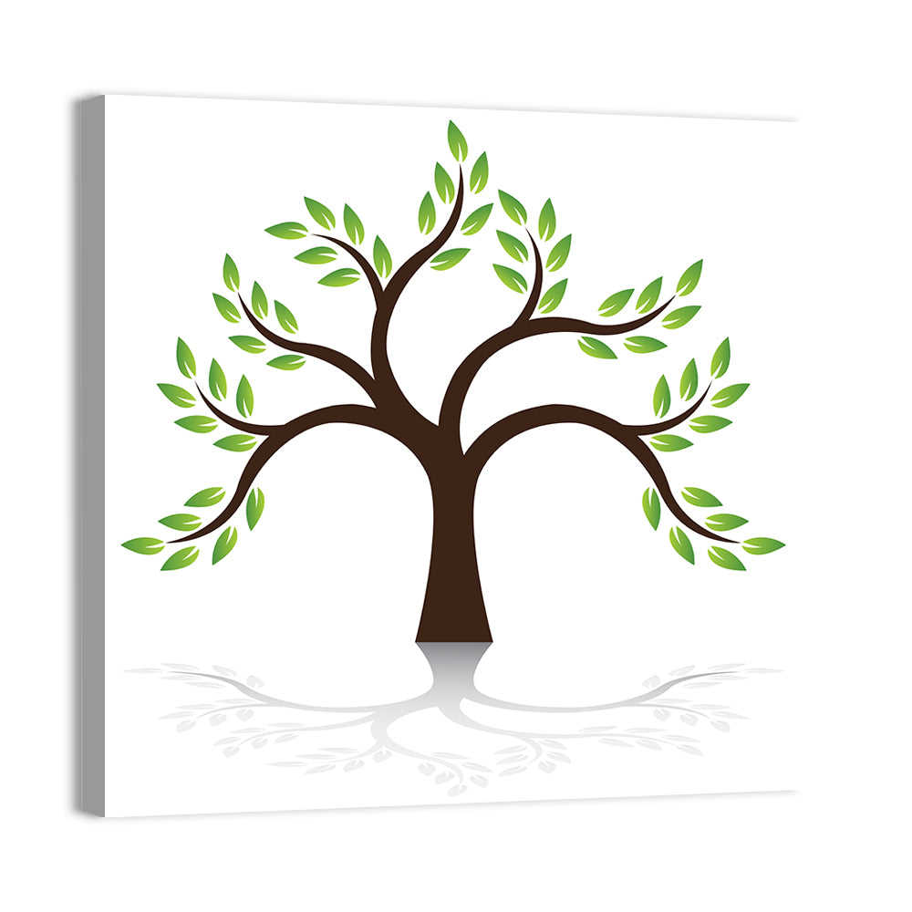Green Tree with Reflection Illustration Wall Art, canvas print, square
