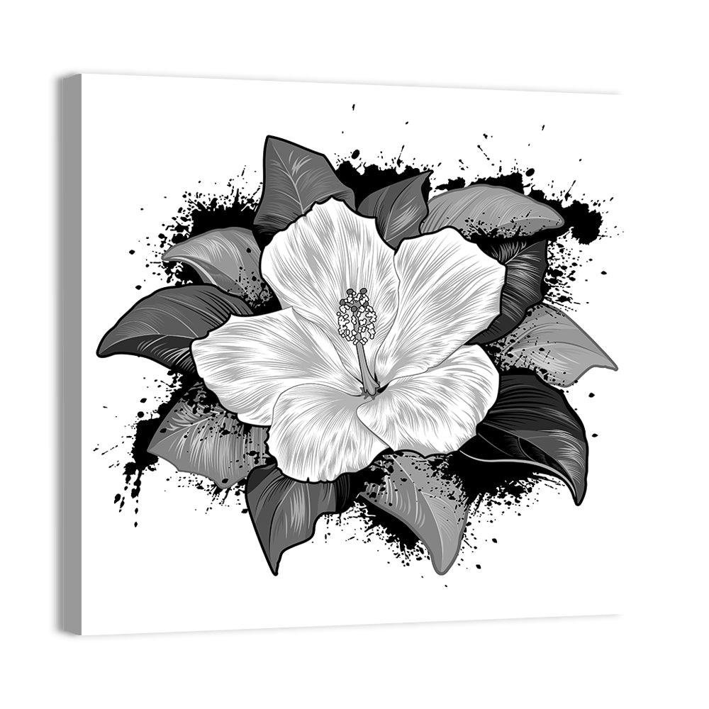 Ink Splatter Hibiscus Illustration Wall Art