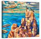 Cliffside Seascape with Perched Birds Wall Art