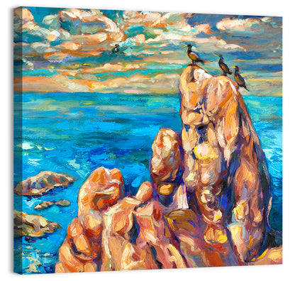 Cliffside Seascape with Perched Birds Wall Art