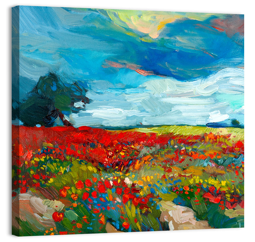 Poppy Field with Lone Tree Wall Art