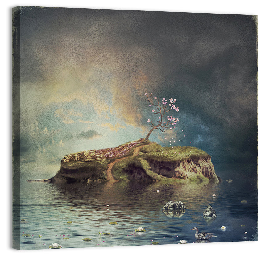 Cherry Blossom Island Reflection Wall Art