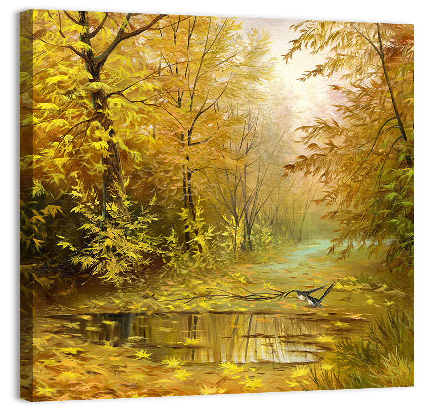 Golden Pond in Autumn Forest Wall Art