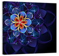 Blue Fractal Mandala Flower Wall Art