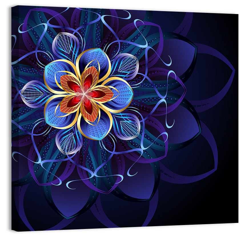 Blue Fractal Mandala Flower Wall Art, canvas print, square