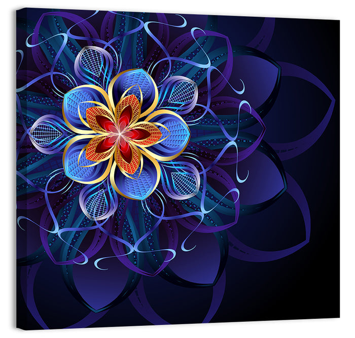 Blue Fractal Mandala Flower Wall Art as a canvas print