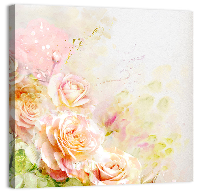 Romantic Watercolor Rose Cluster Wall Art as a canvas print