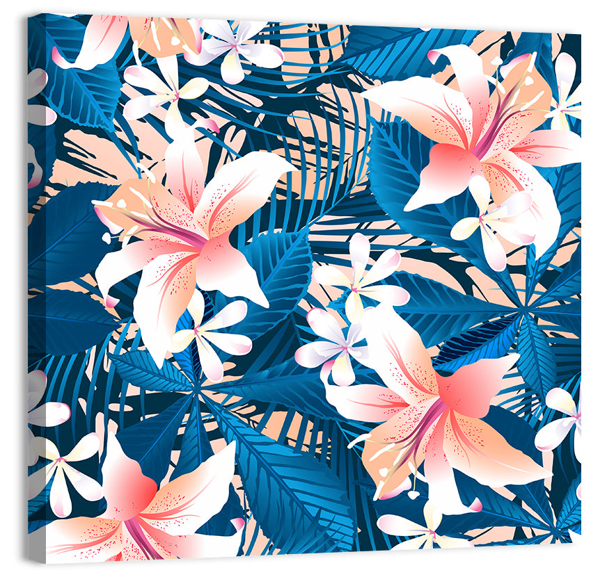Blue Hibiscus Botanical Pattern Wall Art