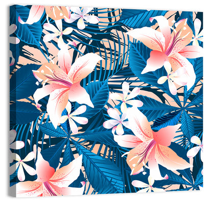 Blue Hibiscus Botanical Pattern Wall Art