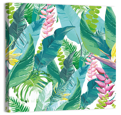Tropical Leaves and Flowers Pattern Wall Art