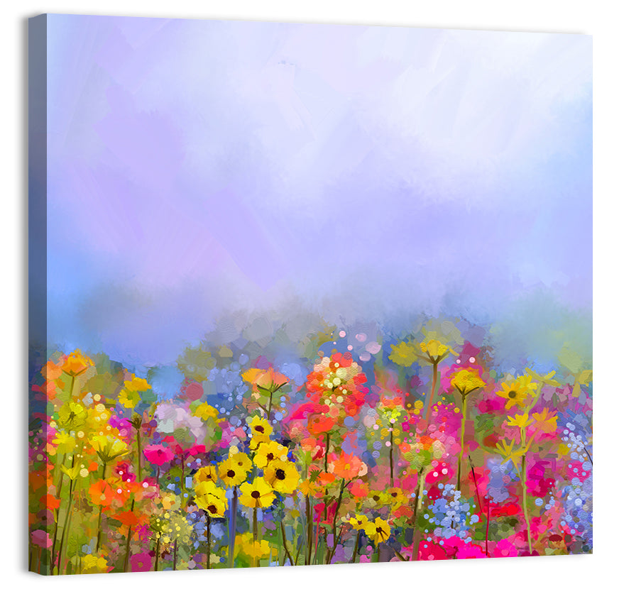 Wildflower Meadow Oil Painting Wall Art, canvas print, square