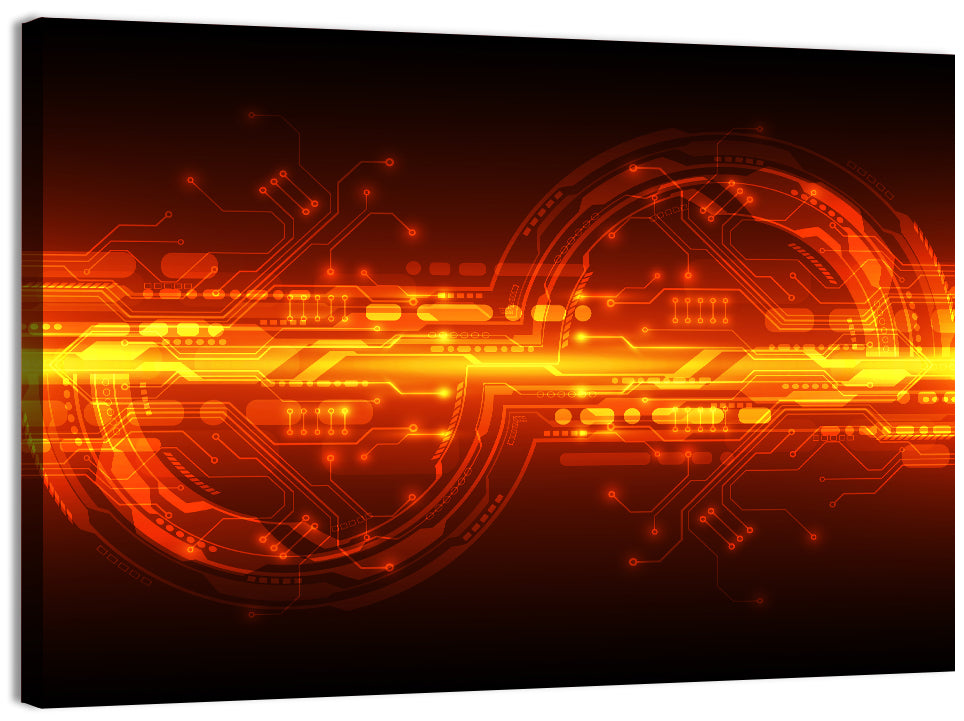 Glowing Circuitry Network Wall Art, canvas print, landscape