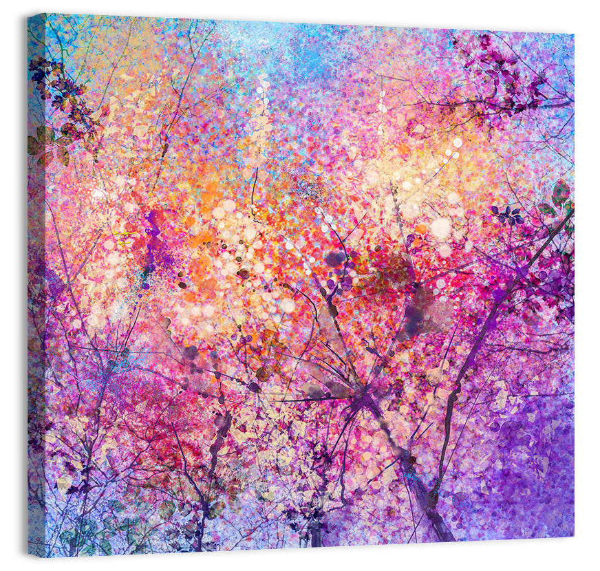 Cherry Blossom Canopy Illustration Wall Art, canvas print, square