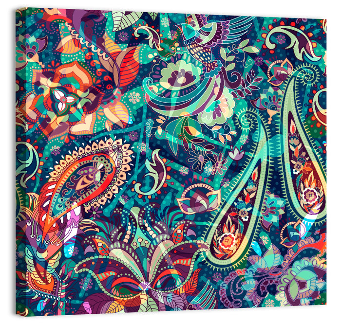 Bohemian Paisley Floral Pattern Wall Art as a canvas print