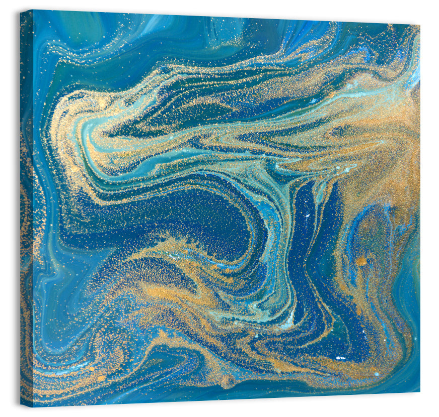 Blue Gold Marbled Texture Wall Art
