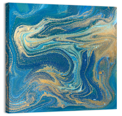 Blue Gold Marbled Texture Wall Art