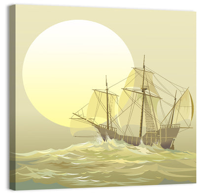 Sailing Ship Beneath Golden Sun Wall Art