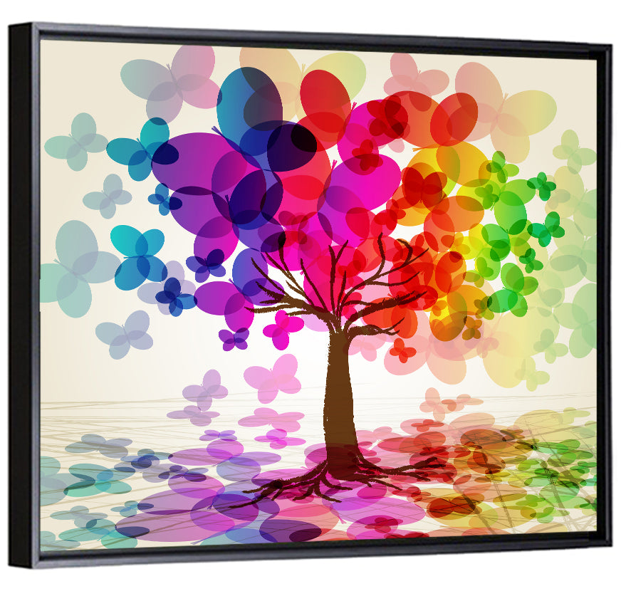 Rainbow Butterfly Tree Wall Art