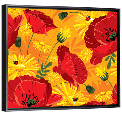 Bright Poppies and Daisies Pattern Wall Art