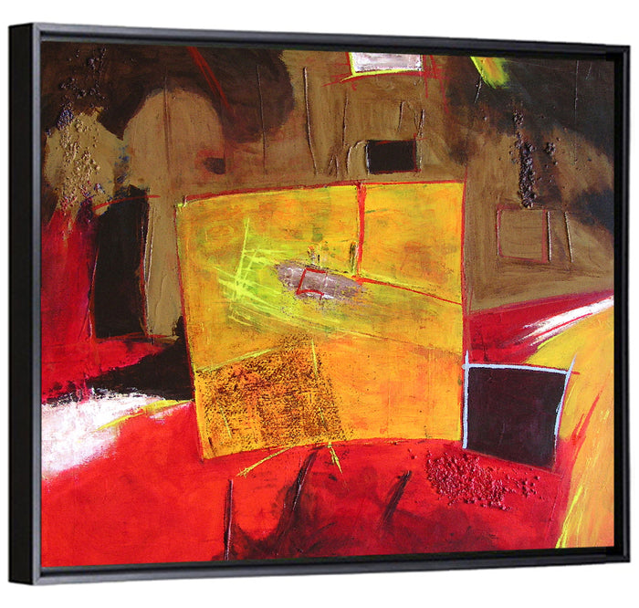 Geometric Abstract in Red and Yellow Wall Art as a framed canvas
