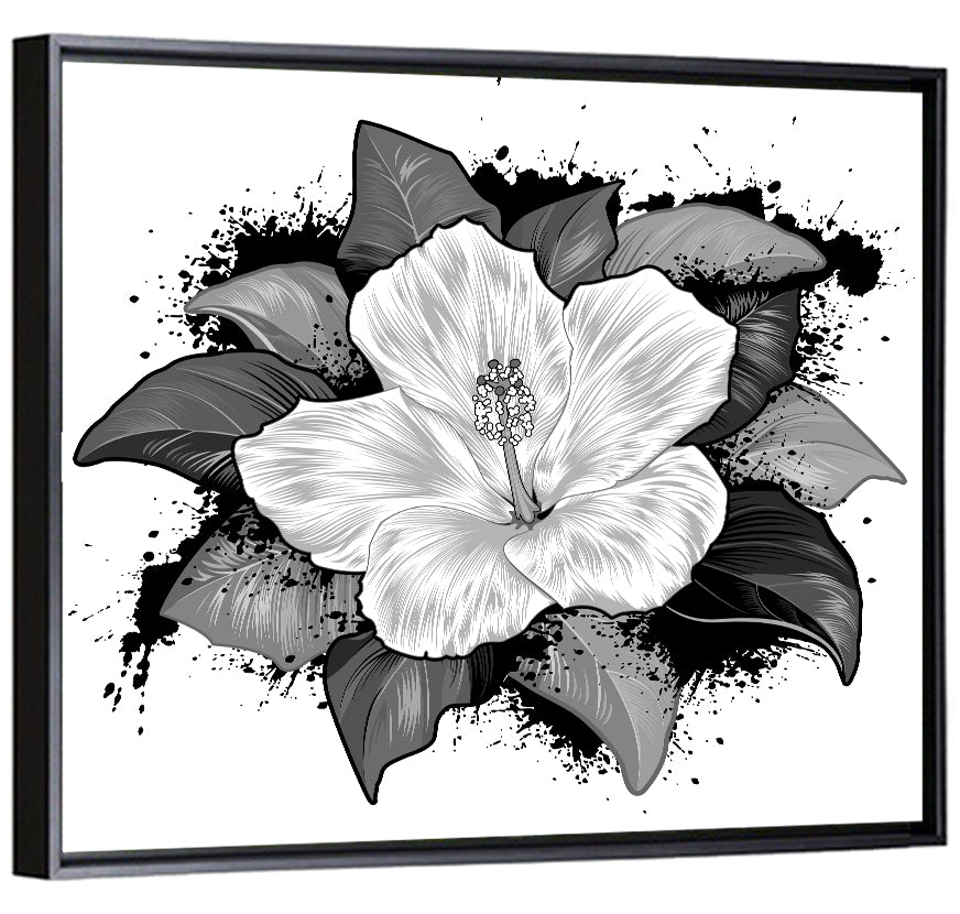 Ink Splatter Hibiscus Illustration Wall Art