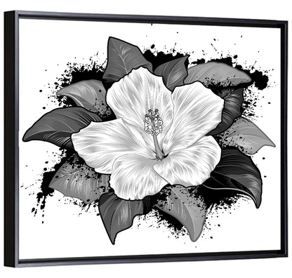 Ink Splatter Hibiscus Illustration Wall Art