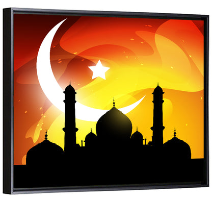 Moonlit Mosque Silhouette Illustration Wall Art