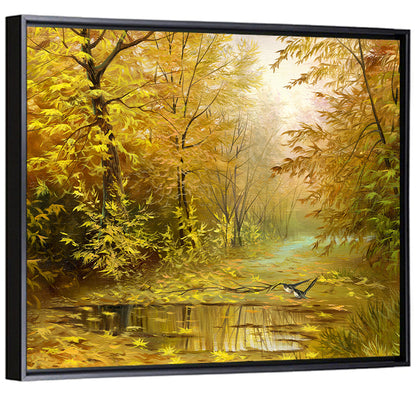 Golden Pond in Autumn Forest Wall Art