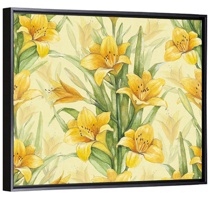 Hand-painted Yellow Lily Pattern Wall Art