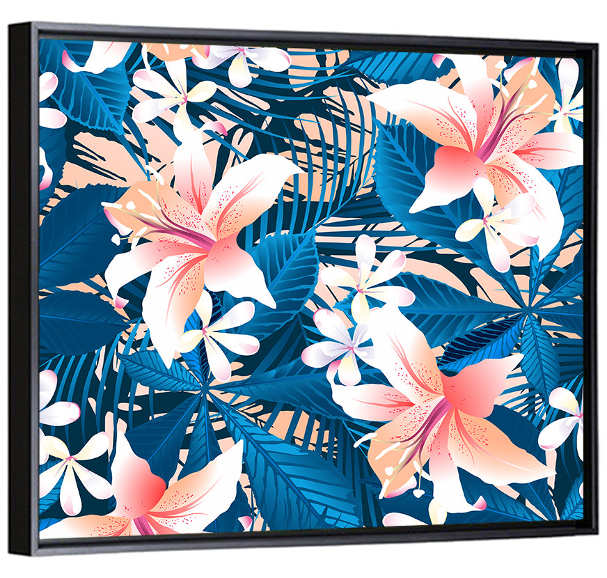 Blue Hibiscus Botanical Pattern Wall Art