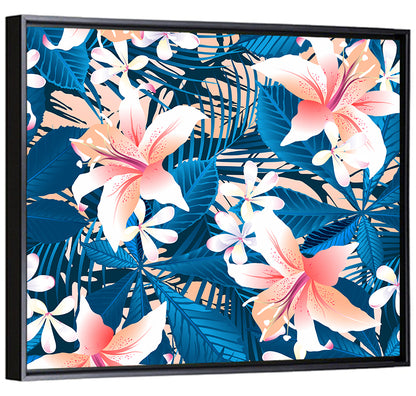 Blue Hibiscus Botanical Pattern Wall Art