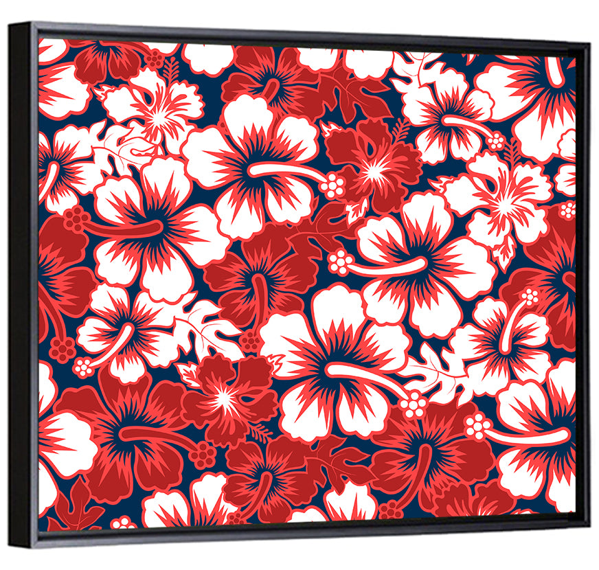 Red Tropical Hibiscus Pattern Wall Art