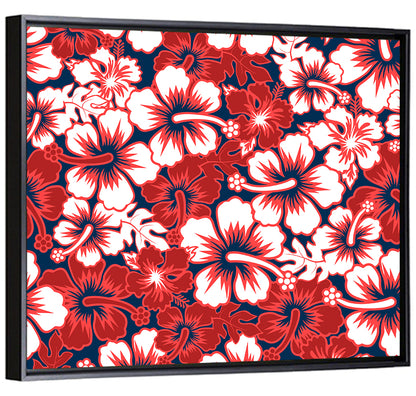 Red Tropical Hibiscus Pattern Wall Art