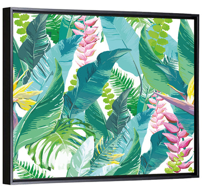 Tropical Leaves and Flowers Pattern Wall Art