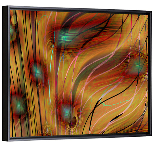 Wavy Teal and Orange Abstract Wall Art
