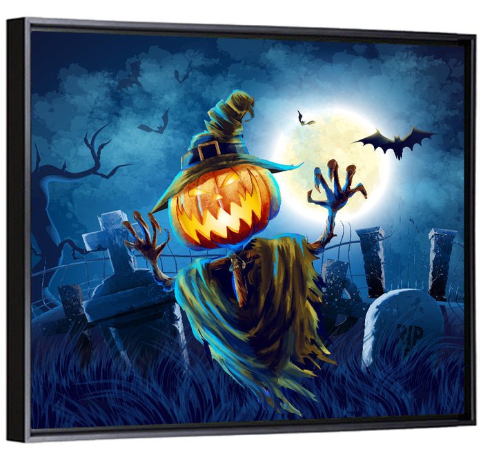 Moonlit Halloween Cemetery Wall Art as a framed canvas