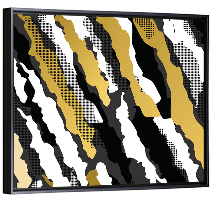 Retro 80s Diagonal Camouflage Pattern Wall Art as a framed canvas