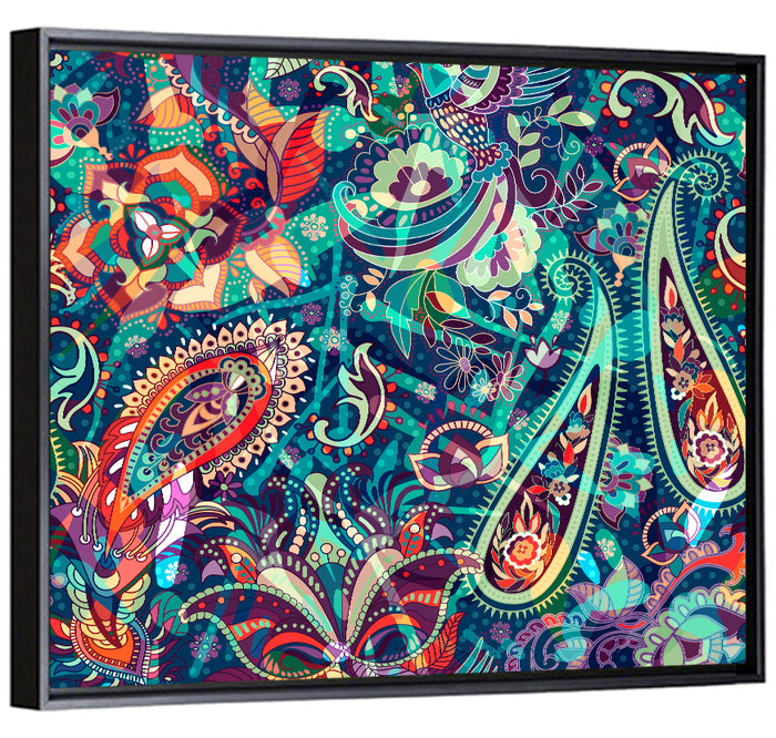 Bohemian Paisley Floral Pattern Wall Art as a framed canvas