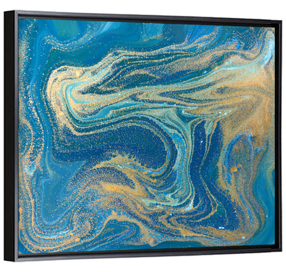 Blue Gold Marbled Texture Wall Art