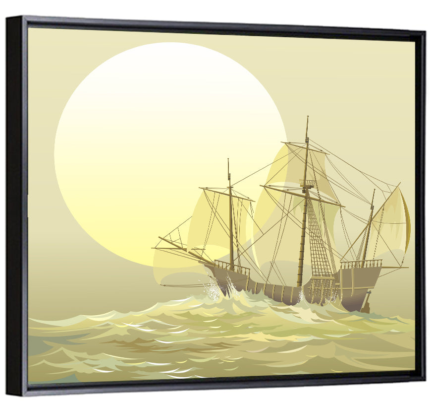 Sailing Ship Beneath Golden Sun Wall Art