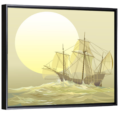 Sailing Ship Beneath Golden Sun Wall Art