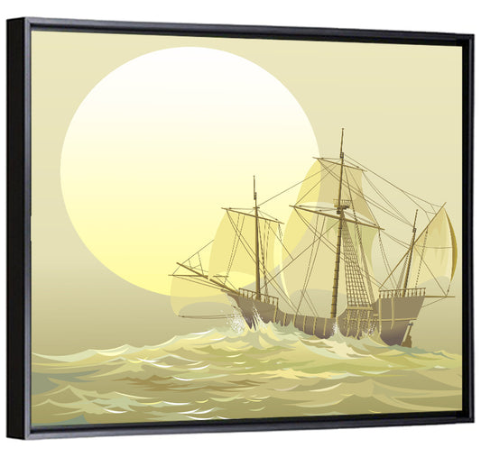 Sailing Ship Beneath Golden Sun Wall Art