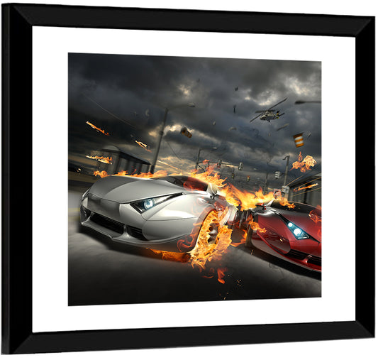 Urban Racing Game Illustration Wall Art