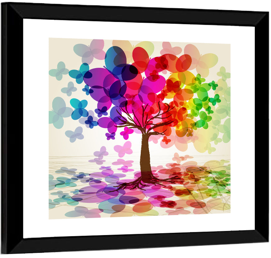 Rainbow Butterfly Tree Wall Art