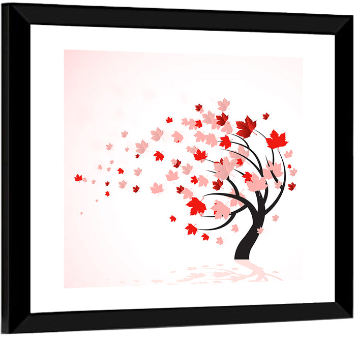 Windblown Autumn Tree Illustration Wall Art as a framed print