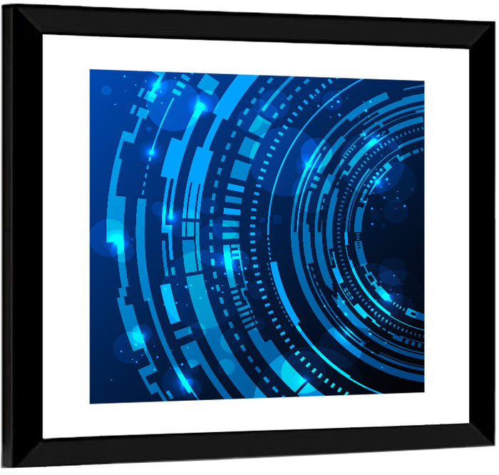 Concentric Technology Rings Wall Art as a framed print